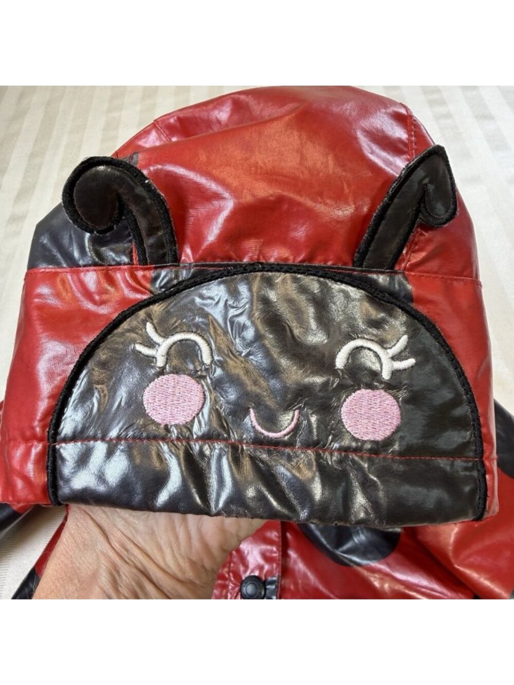 Carters Girl's Ladybug Size 18 Months Red & Black Hooded Rain Jacket Spring - Picture 6 of 10
